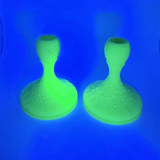 Fenton Jadite Art Glass Vaseline Jade Vintage Candlestick Orange Trees in Bloom - Etsy