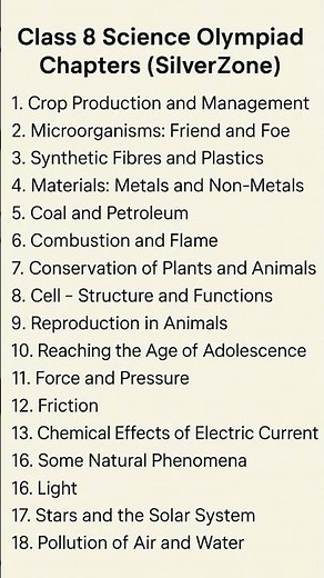 Class 8 Science Olympiad Syllabus 2025 | Silver zone iOS Chapters List 📚 #shorts
