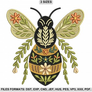 Floral Bee Machine Embroidery Design, 3 Sizes, Instant Download. - Etsy