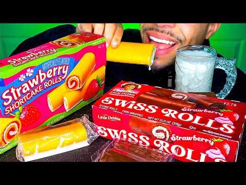 LITTLE DEBBIE STRAWBERRY SHORTCAKE SWISS CHOCOLATE ROLLS EATING SOUNDS CANDY ASMR NO TALKING