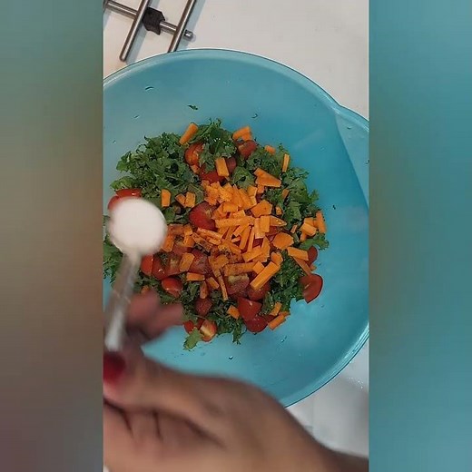 Carrot-Tomato-Kale Salad. Try this simple salad recipe! Added a tbsp of orange juice & the kids 💜 it