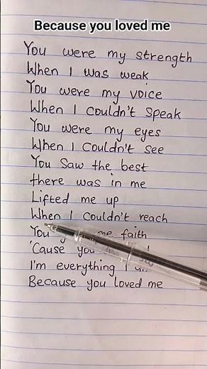 because you loved me song by Celine Dion #celinedion #lyrics #becauseyoulovedme
