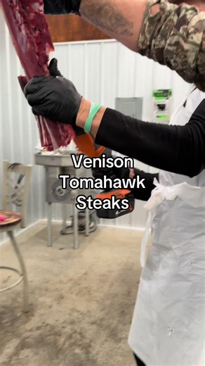 Tender steak option! Have you ever tried a venison tomahawk? My favorite way to cook coming soon! #venison #deer #hunting #deerprocessing