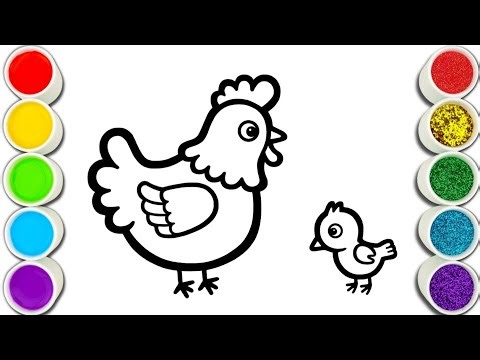 Hen and Chick Drawing and Coloring | Easy Animal Drawing for Kids | Cute Bird Drawing