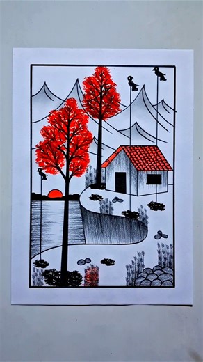 How to draw house 🏠 Learn to draw natural drawings #drawing #art #house #shorts