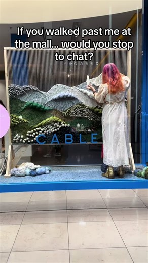 What a dream art installation- weaving in real time at the mall! #tapestey #artistontiktok #art#walldecoration #weavingloom #weaving #interiordesign