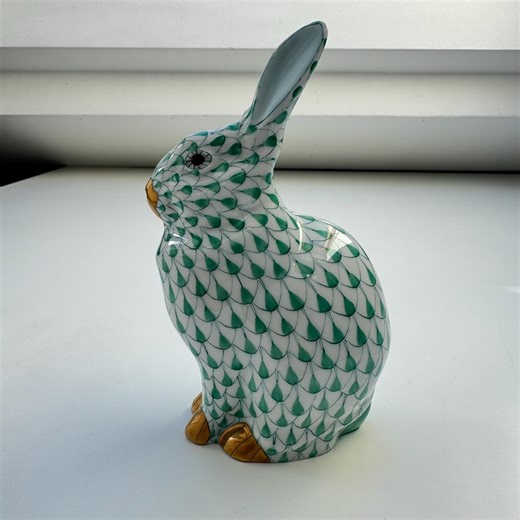 Herend Porcelain Bunny Figurine | Green Fishnet Pattern | Hand Painted Hungary | Vintage Herend Rabbit Collectible - Etsy