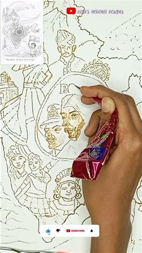 How to Draw 26 January Art 🇮🇳 Using Mehndi Cone | Outline Part 4