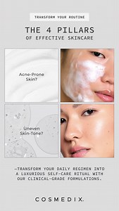 What makes COSMEDIX different? Our formulations focus on 4 key elements: Smarter Exfoliation, Better Botanicals, Skin Matrix Support, and Chirality. Together, they deliver transformative results without irritation. | COSMEDIX