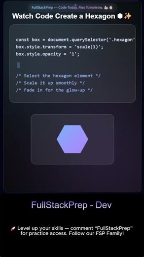 “Create a Perfect Hexagon with CSS 🔥 | No SVG, No JS” #fullstackprep #webdesign #codeprep #htmlcss