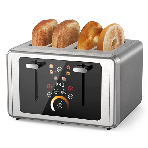 Open Box WHALLULTRA Touchscreen Toaster 4 Slice - Stainless Steel Toaster, 6 Shade Settings, Extra Wide Slots Toaster with Bagel, Cancel, Defrost Functions