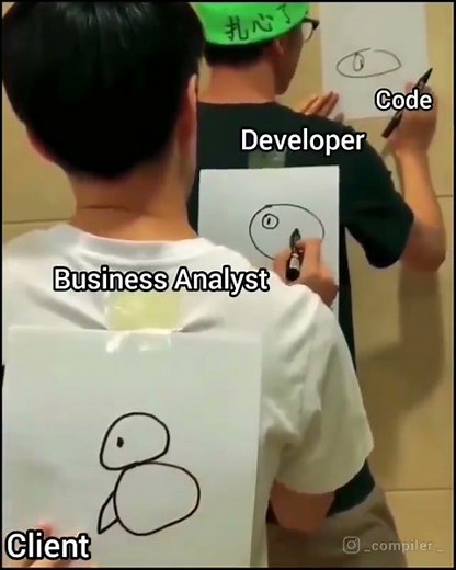 Client, business Analyst, Developer and code