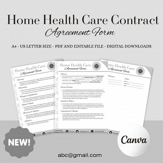 Home Health Care Service Contract Template | Caregiver Agreement | Editable PDF | Printable In-home Care Agreement | Canva Template - Etsy