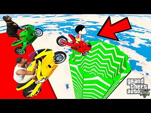 FRANKLIN TRIED IMPOSSIBLE LONGEST GREEN TUNNEL PARKOUR RAMP CHALLENGE GTA 5 | SHINCHAN and CHOP