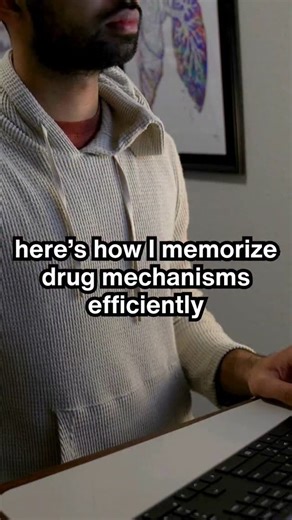 TheMDJourney - Med School Tips on Instagram: "Read below👇 💊 I visualize drug mechanisms like a “storyboard” in my head. For example, I imagine beta-blockers as tiny guards blocking adrenaline from entering the heart’s “door.” Turning abstract pathways into a moving picture makes it so much easier to recall under exam pressure. This technique feels like watching a mini-movie in my brain whenever I answer questions. 📚 Instead of memorizing one drug at a time, I group them by their “final effect