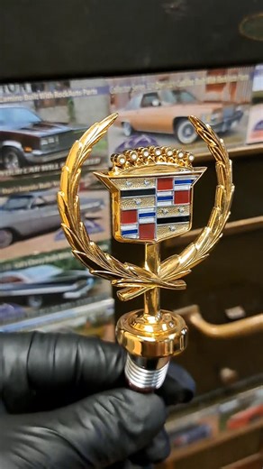 N.O.S. gold Cadillac hood ornament for front wheel drive models Can be made to work on other vehicles Dm @s.t.hydraulics for Inquiries #GottabeST #canadianlowriders #cadillacparts #gold #sthydraulics | ST_Hydraulics