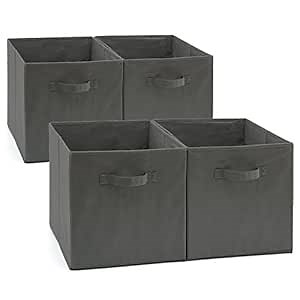 EZOWare Set of 4 Folding Fabric Basket Bin, 13x15x13 inch Collapsible Organizer Storage Cube with Handles for Home, Bedroom, Nursery, Office, Kids Playroom - Gray