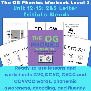 Orton-Gillingham Phonics, Initial S blends, Visuals and Practice