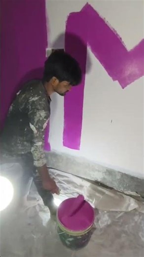 Wall painting pink colour fast bedroom 🏡🖌️👌#wallpaiting#homedecor#art