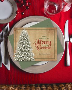 Personalized Christmas Note Cards, Watercolor Christmas Tree Notecard Set, Custom Holiday Greeting Card, Vintage, Parchment, Distressed - Etsy