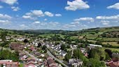 Aerial 4K footage of Rhayader, Powys, Wales. Market town, historic...