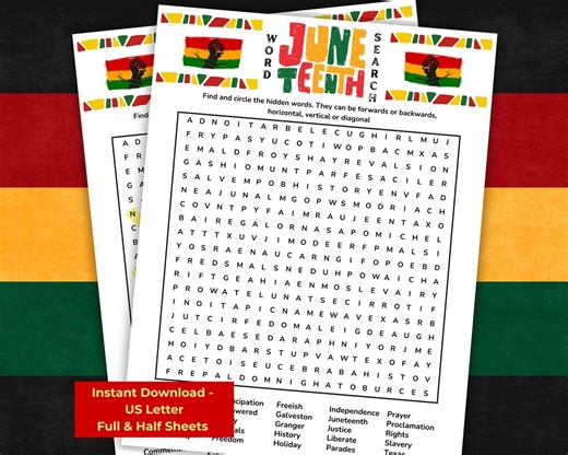 Juneteenth Word Search, Printable Juneteenth Games, Juneteenth Activities, Black History Games, Word Find Game, Brain Teaser Puzzle - Etsy