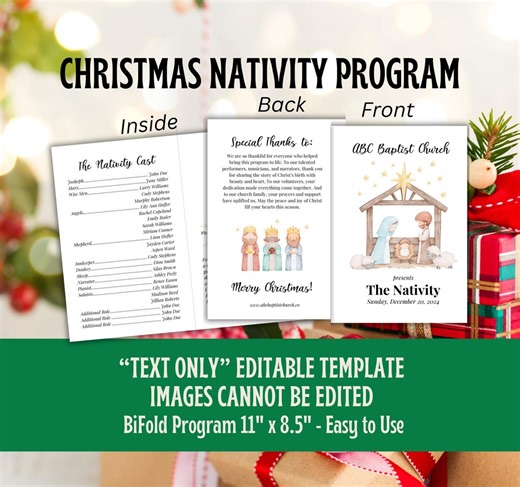Christmas Nativity Play Program Template, the First Christmas, Perfect for Baby Jesus Play or Production, Christmas Pageant, Editable Text - Etsy