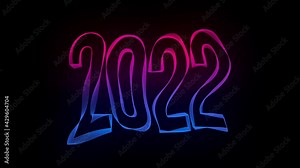 2022 new year Creative Typography Text Animation with wavy color lines. 4k motion video animation Waves of liquid lines morphing into patterns. Modern colorful fluorescent Sound wave shape.