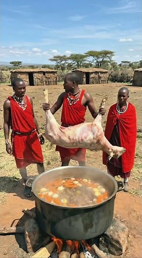 Maasai Feast: Whole Goat Cooked Over Fire 🍲🐐🔥#tribal #tribalfeast #shorts