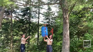 Check out this video on how to hang a bear bag or food barrel in the back country. Storing bear attractants properly is an important safety measure for both bears and you. Although there are many ways in which to hang a bear bag or barrel, please remember 4 meters high, 2 meters away from the trunk, and 1 meter down. (Measurements not to scale for demonstration purposes) [Video: Two Ontario Parks staff members stand on a campsite during the day at Algonquin. They demonstrate how to properly hang