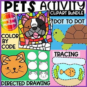 Pets Activity Clipart Bundle | Directed Draw, Tracing, Color By & Dot to Dot!