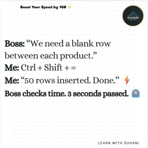 Ctrl + Shift + = : Insert 50 Blank Rows in 3 Seconds 🔥 #excel #insertrow #exceltips #shorts