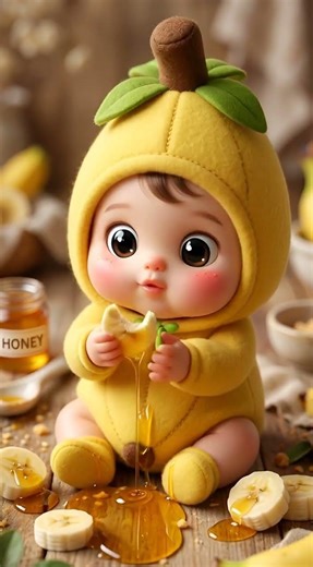 Adorable Banana Baby Eating Banana 🍌 Cute Kawaii Short #shorts