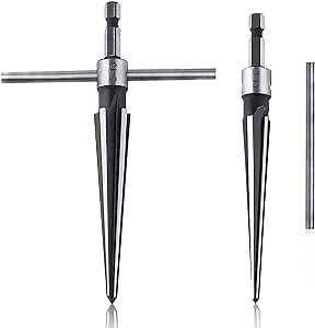 2 Pcs Tapered Reamer Set, T Handle Taper Reamer Set, Straight Fluted Pipe Reamer Tool, Guitar Reamer, Chamfer Reaming Tool Deburring Tools for Metal, Wood, Plastic (3-16mm Dia. Holes)