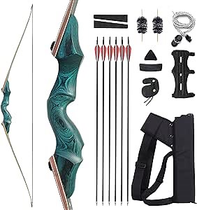 60 Inch Black Hunter Takedown Longbow Kit 20lbs-60lbs Bow and Arrow Set with 3 Tubes Archery Quiver Traditional Archery Bow for Right Hand Outdoor Sports