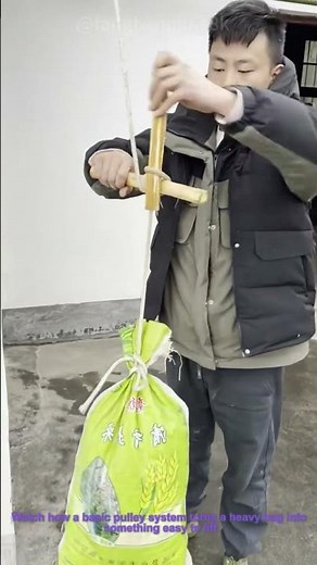 Simple Pulley System Lifts Heavy Bag