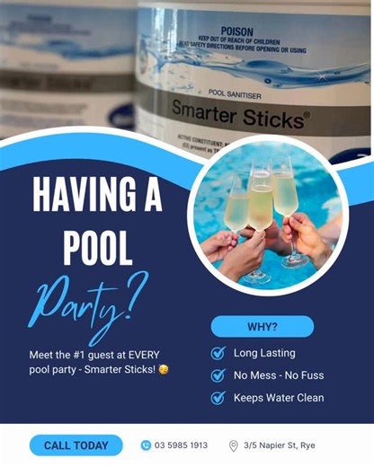 Aqua Pool and Spa Specialists on Instagram: "🎉 Every pool party has that one guest who actually makes life easier… and it’s definitely not Uncle Dennis 😅 Bioguard Smarter Sticks keep your chlorine consistent, your water sparkling, and your stress levels low. Just drop them in and let them do their thing — no drama, no babysitting, just smart sanitising. 📞 03 5985 1913 📍 3/5 Napier St, Rye #aquapoolandspa #poolmaintenance #smartersticks #poolcare #poolcleaning #chlorinesticks #morningtonpenin