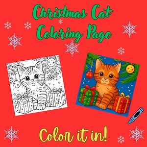 Christmas Cat Coloring Page, Cute Kitten Coloring Sheet, Holiday Animal Printable, Festive Xmas Art, Cat Coloring PNG - Etsy
