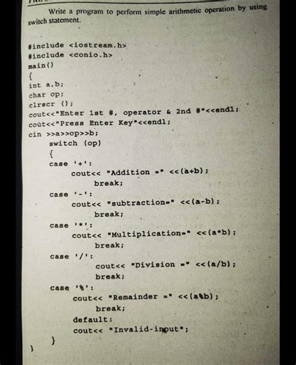 program to perform simple arithmetic operation by switch