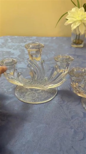 Pair of Vintage Fostoria Navarre Triple Candlestick Holders. Flame Design. Round Base With Etched Flowers. Clear Pressed Depression Glass. - Etsy