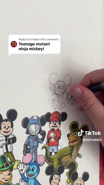Teenage Mutant Ninja Turtles Drawing with Mickey Mouse