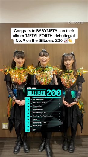 Congrats to BABYMETAL on their album ‘METAL FORTH’ debuting at No. 9 on the Billboard 200 📈👏 | Billboard