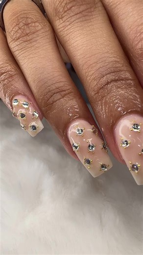 Acrylic extensions with stones✨#bling nails visit us at vip way flacq see youuu