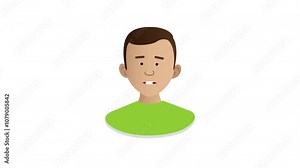2D Illustrated male vector character talking head, different lengths of time animation. Mouth moving. Pauses for easy cutting. On white background.