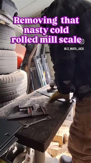 Paint/rust stripping disc cut through the gummy mill scale that clogs a flap disc in seconds.