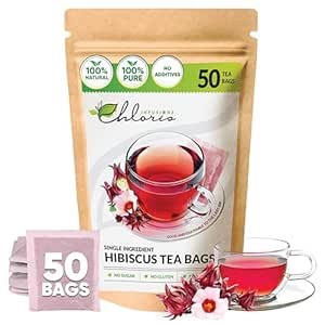 Chloris Infusions - 100% Natural Dried Hibiscus Flower Tea Bags, 2g/bag | Single Ingredient, Loose Hibiscus Flowers | Pure Red Hibiscus Tea Bags | Hot & Iced Tea | No Sugar, No Strings, Herbal Tea Gift
