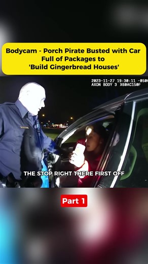 Part 1: Bodycam Porch Pirate Busted with Car Full of Packages to ‘Build Gingerbread House’#copsoftiktok #bodycam #police #cops #copsusa