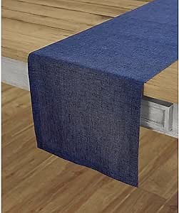 Solino Home Linen Table Runner 144 Inches Long - Athena, 100% Pure Linen Chambray Navy Dining Table Runner 14 x 144 Inch for Winter, Spring