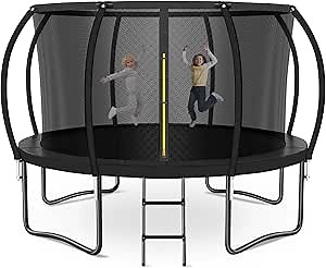 14 FT Outdoor Trampoline for Kids and Adults, 14 Foot ASTM Approved Large Round Trampoline Recreational with Heavy Duty Metal Poles, Safety Net, Springs Cover, Ladder