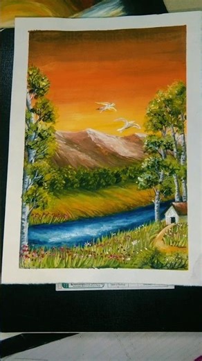 sunset landscape drawing of the poster colour #penting #art #youtubeshorts #trendingshorts #viral
